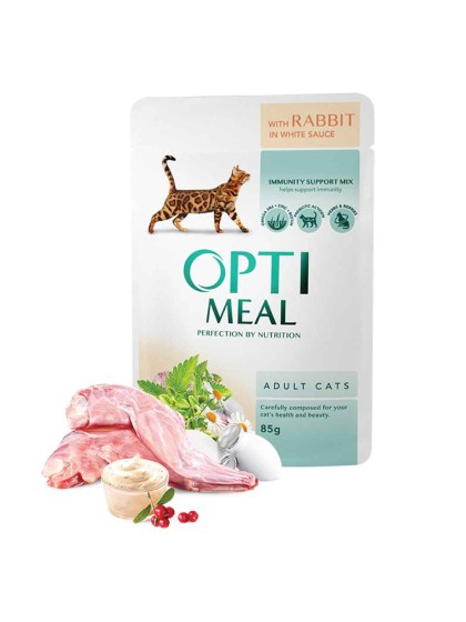 OptiMeal Adult Υγρή Τροφή για Ενήλικες Γάτες σε Φακελάκι με Κουνέλι 85gr